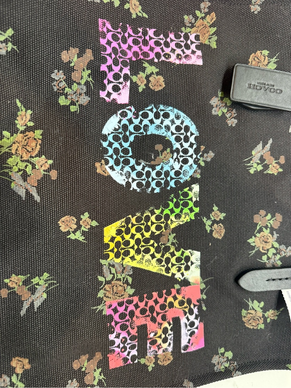 Coach Black Floral Tote with Rainbow LOVE Logo - Picture 3 of 7